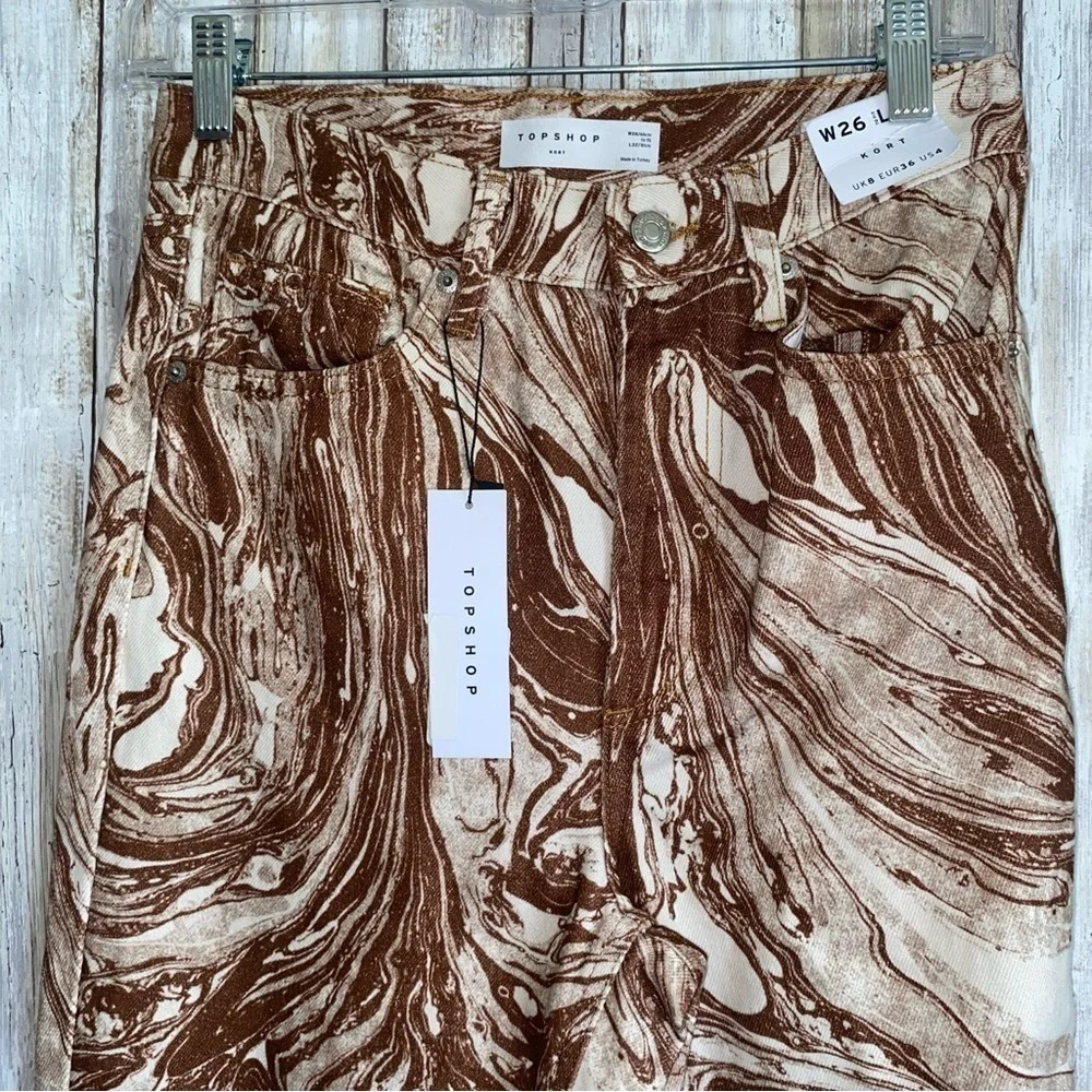 NWT Topshop Straight Kort Jeans in brown marble - Picture 6 of 8